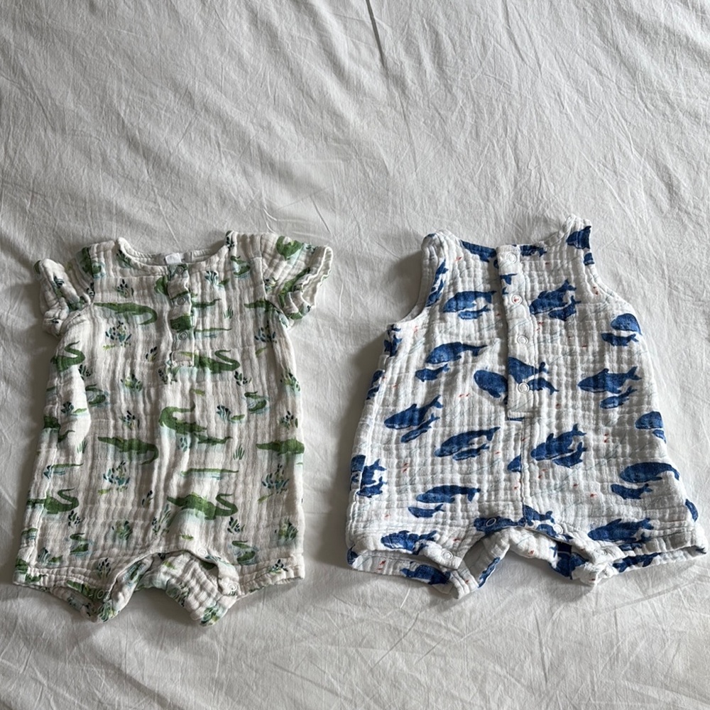 Angel Dear Blue and White Baby Romper